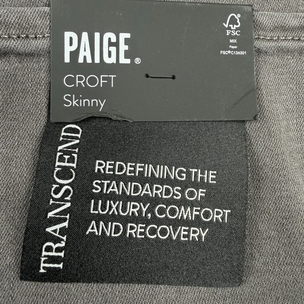 Paige Croft Jeans Mens 30x32 Gray Skinny Transcend Stretch Denim Icon USA Flaw